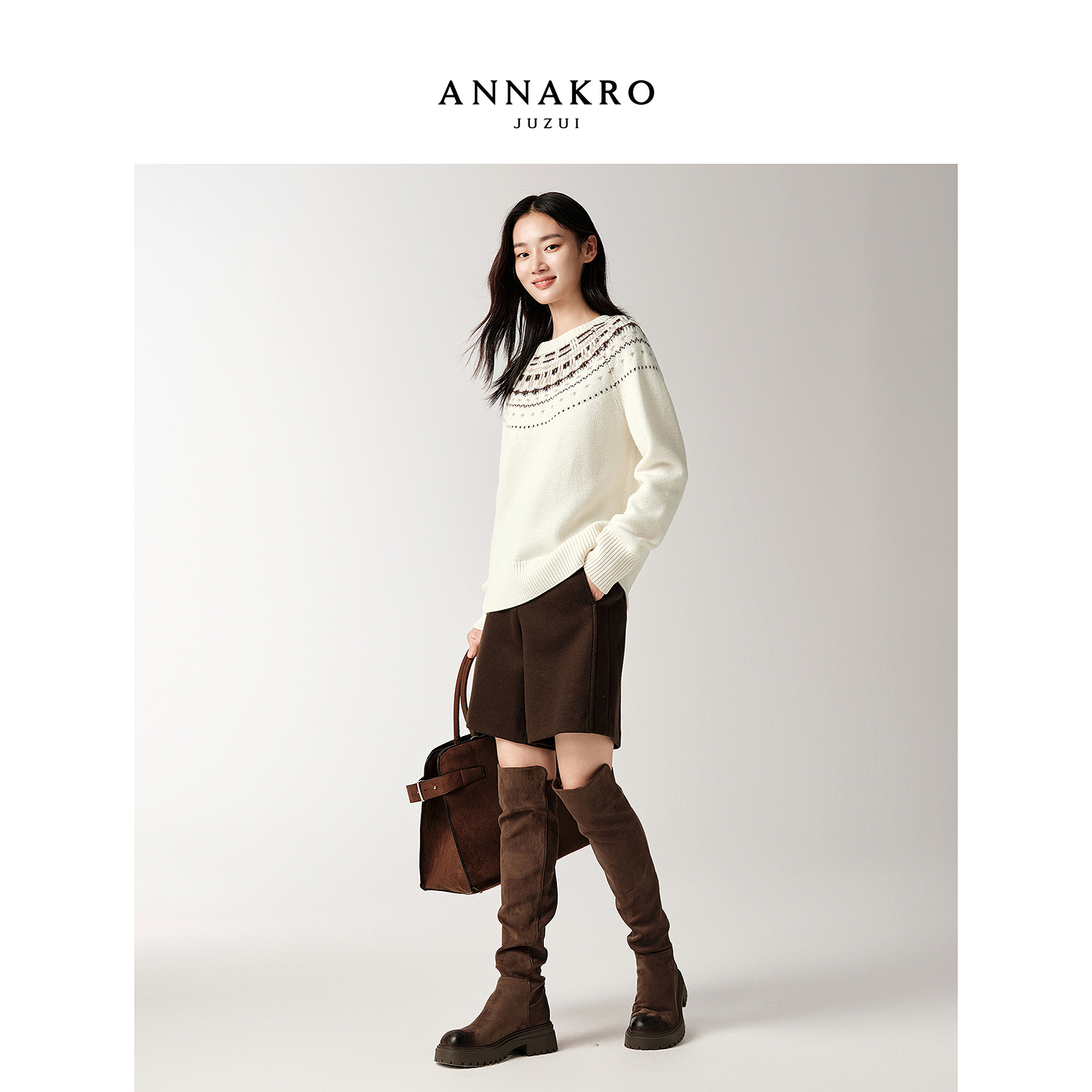 玖姿安娜蔻优雅老风针织五分裤短裤女2025冬季新款KWFD11401