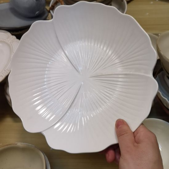 瓷片微瑕银杏叶十寸大盘两个一组