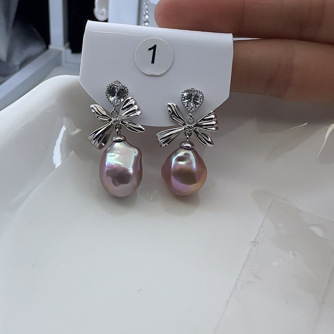 林***家银S925镶嵌淡水珍珠耳饰