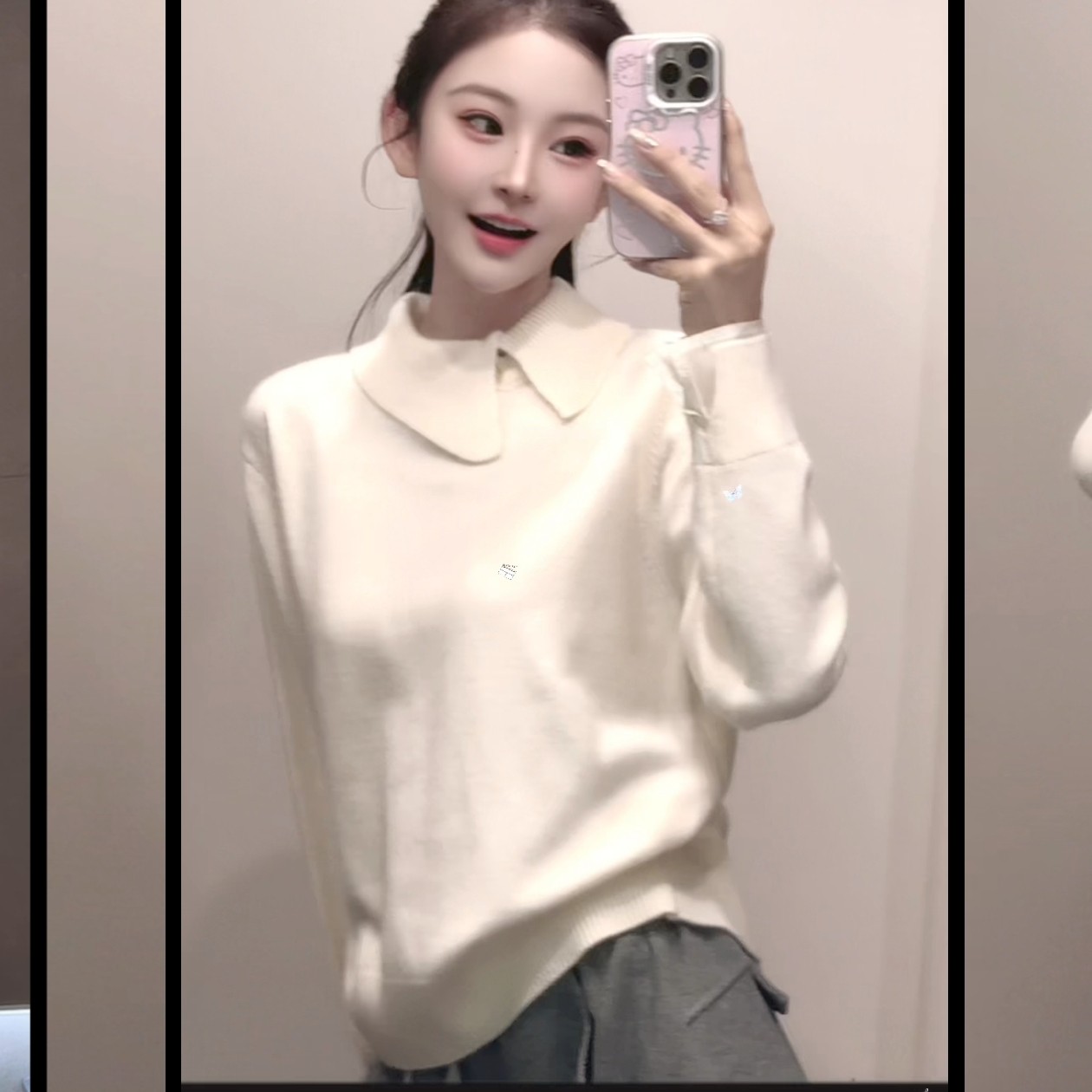 《织韵》2025蓉蓉家冬季新款100羊毛韩系设计感不规则翻领针织衫