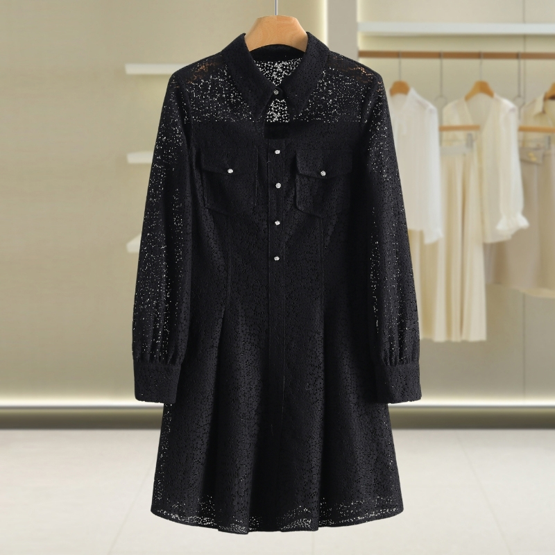 【康康上身款】淑女系方领显瘦短袖蕾丝连衣裙夏季女装#BKK47L044