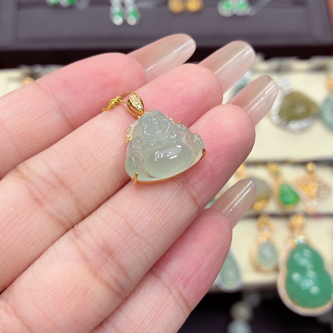 翡翠18K金镶嵌吊坠(不含链)
