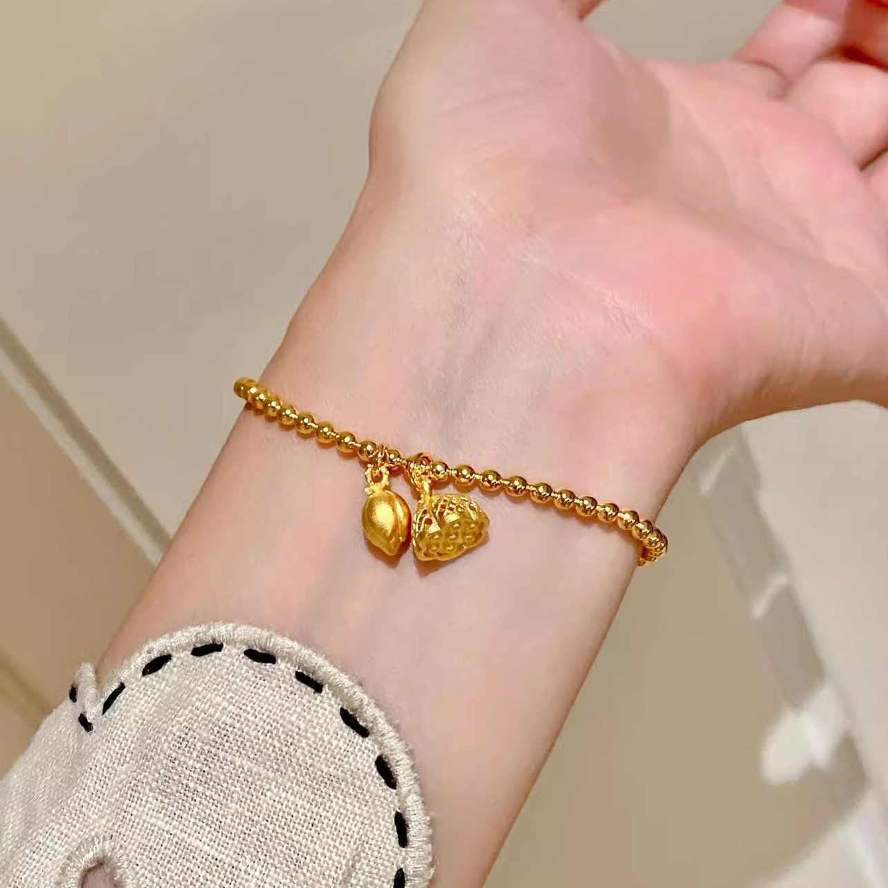 铜合金手链 Boonlai 金色珠珠两世欢莲藕Y手链092