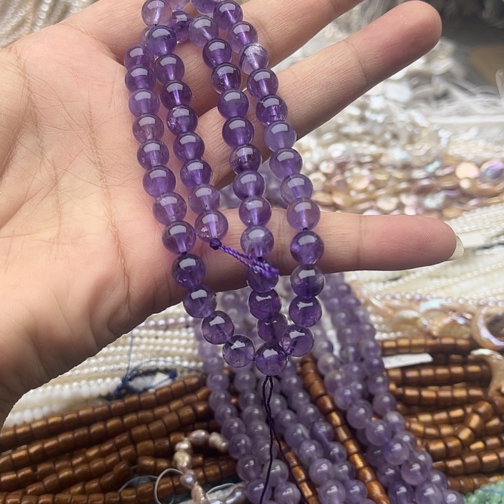 玛瑙/玉髓未镶嵌珠宝半成品一条8mm左右紫晶