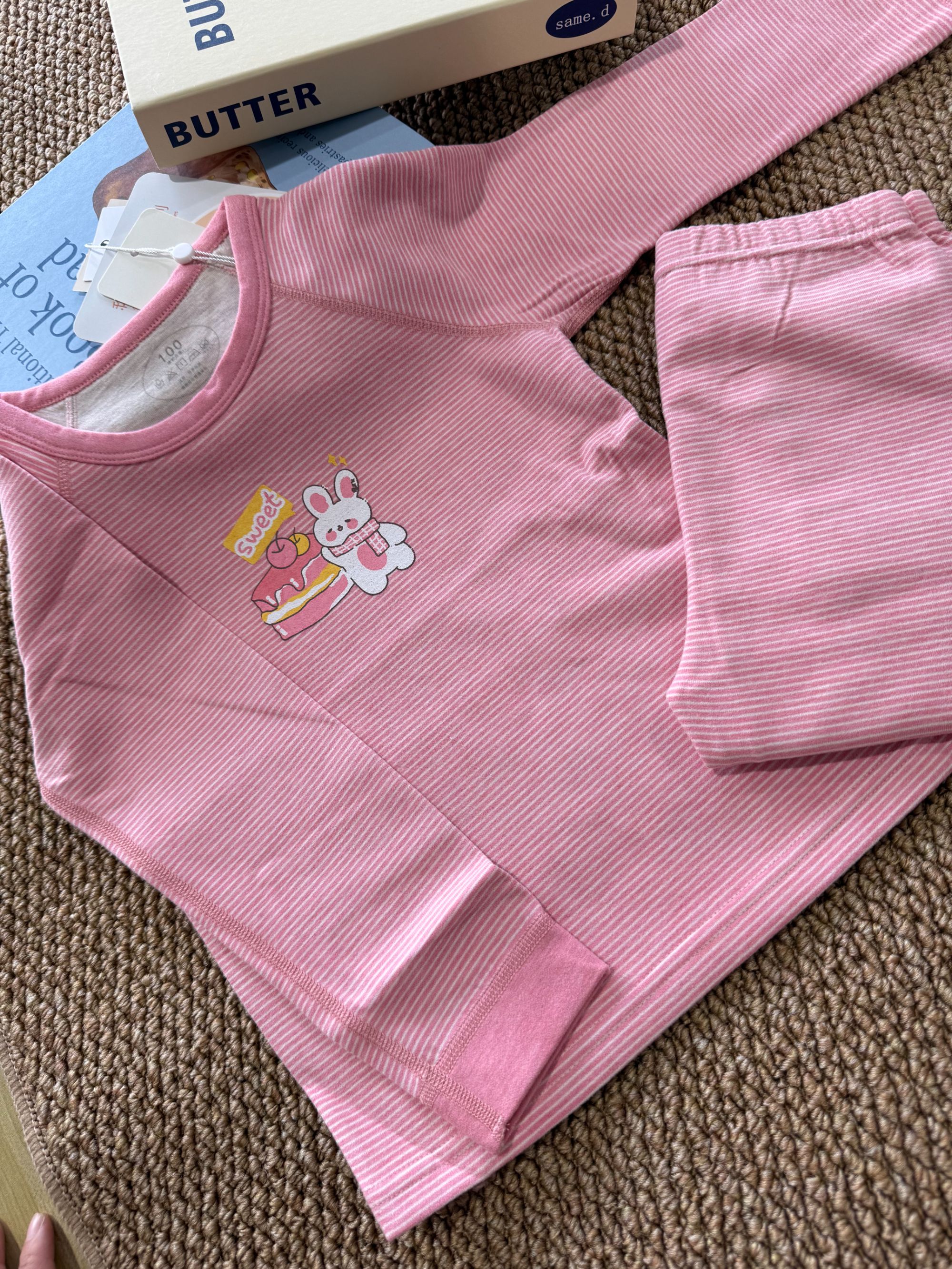 海小丫儿童新款自发热蚕丝秋衣套装-蛋糕樱桃2350596