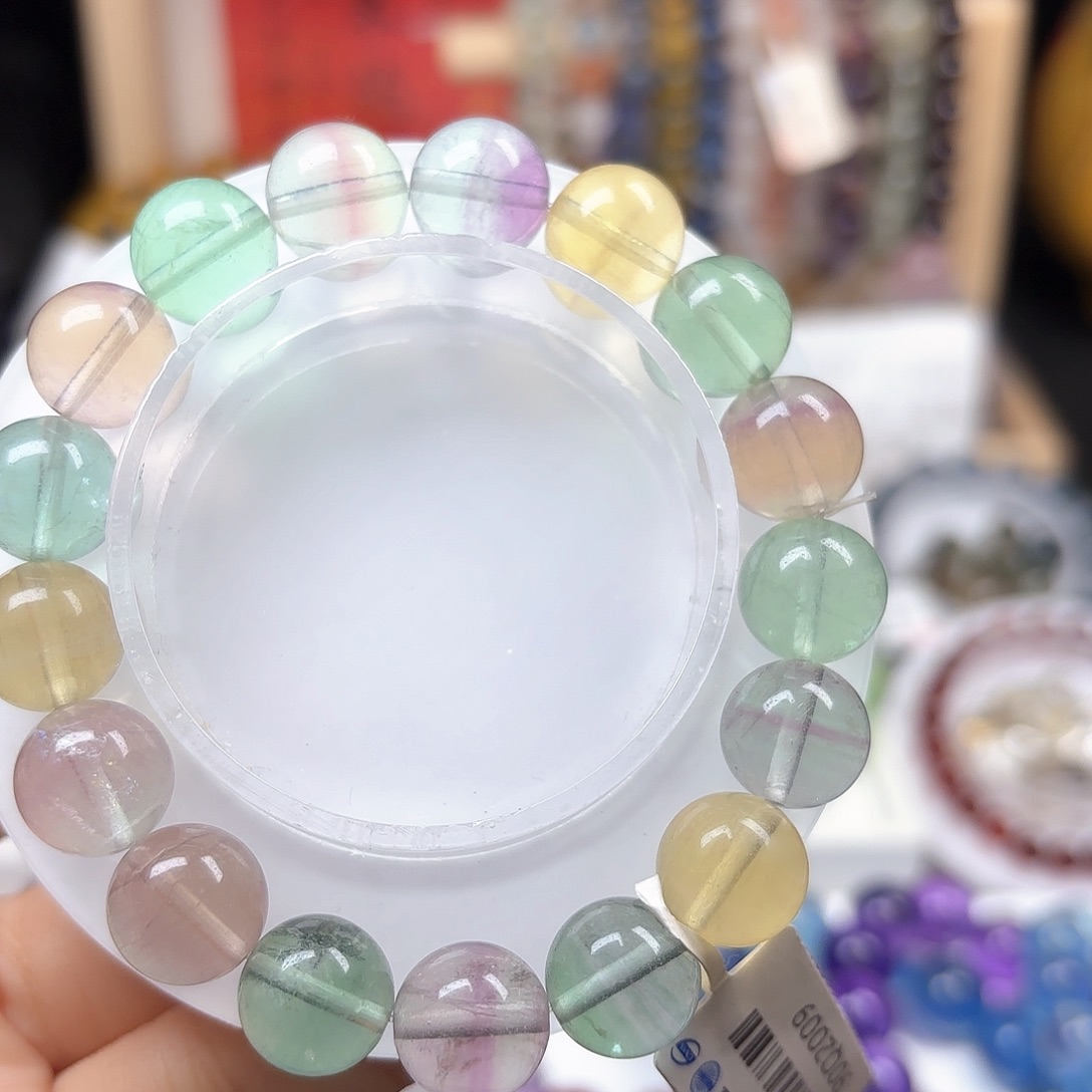 水晶手链未镶嵌彩萤石12漏