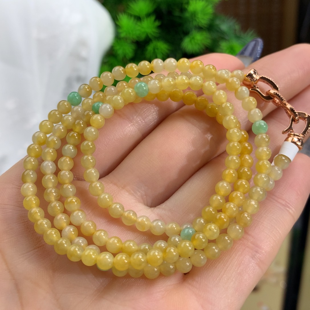 翡翠手链未镶嵌冰胶黄翡项链卡3.9m m