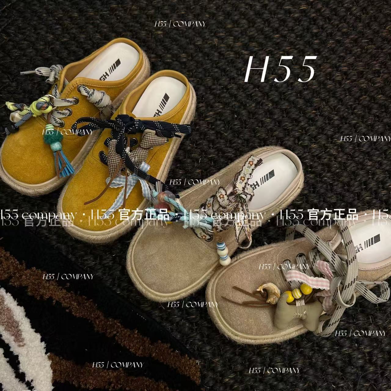 H55-浪漫阿sue-可拆卸挂件度假风编织半拖鞋3cm45-2631-RD