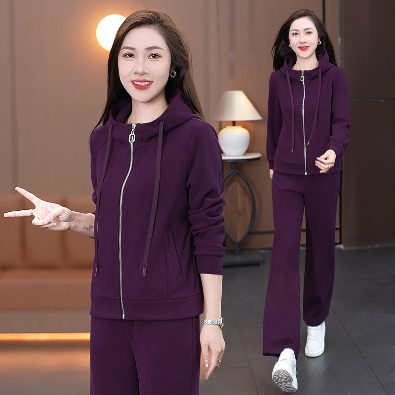 休闲运动套装女春秋2025新款洋气妈妈时尚连帽减龄显瘦跑步两件套