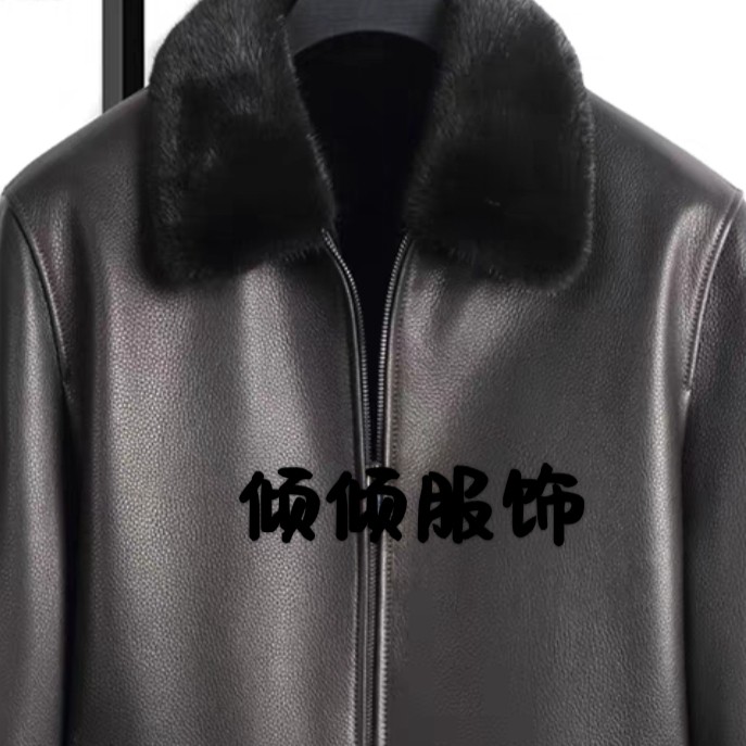 翻领厚款鹿皮衣领夹克中老年爸爸短款