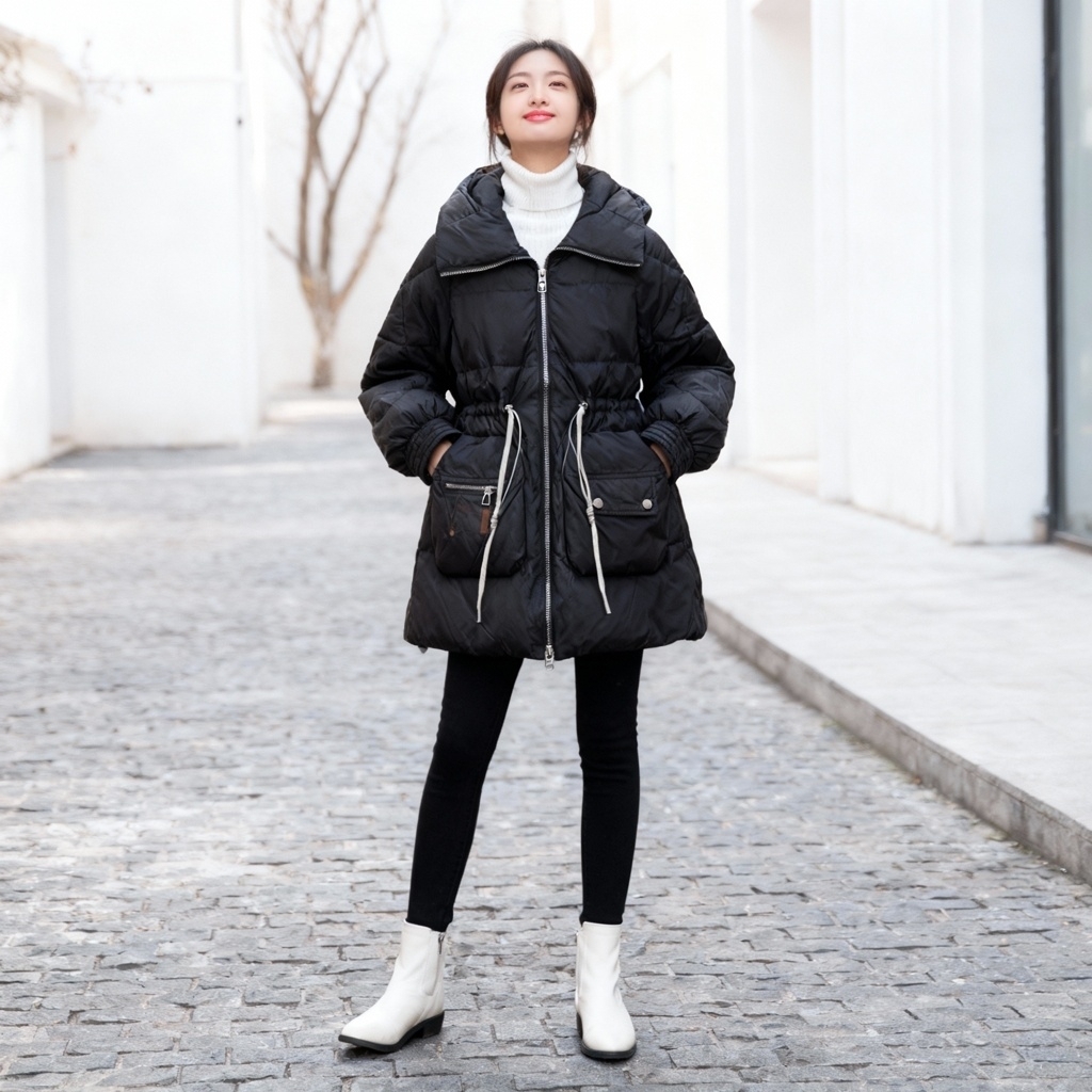 冬季新款长拉链中长款保暖外套秋冬A501加厚