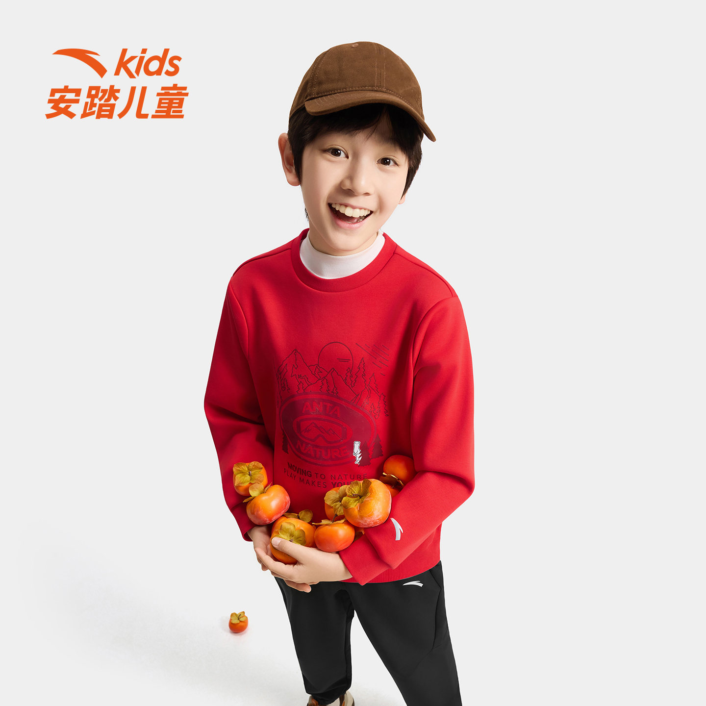 安踏儿童男大童针织套头衫2025冬款新舒适保暖中大童运动加绒6710