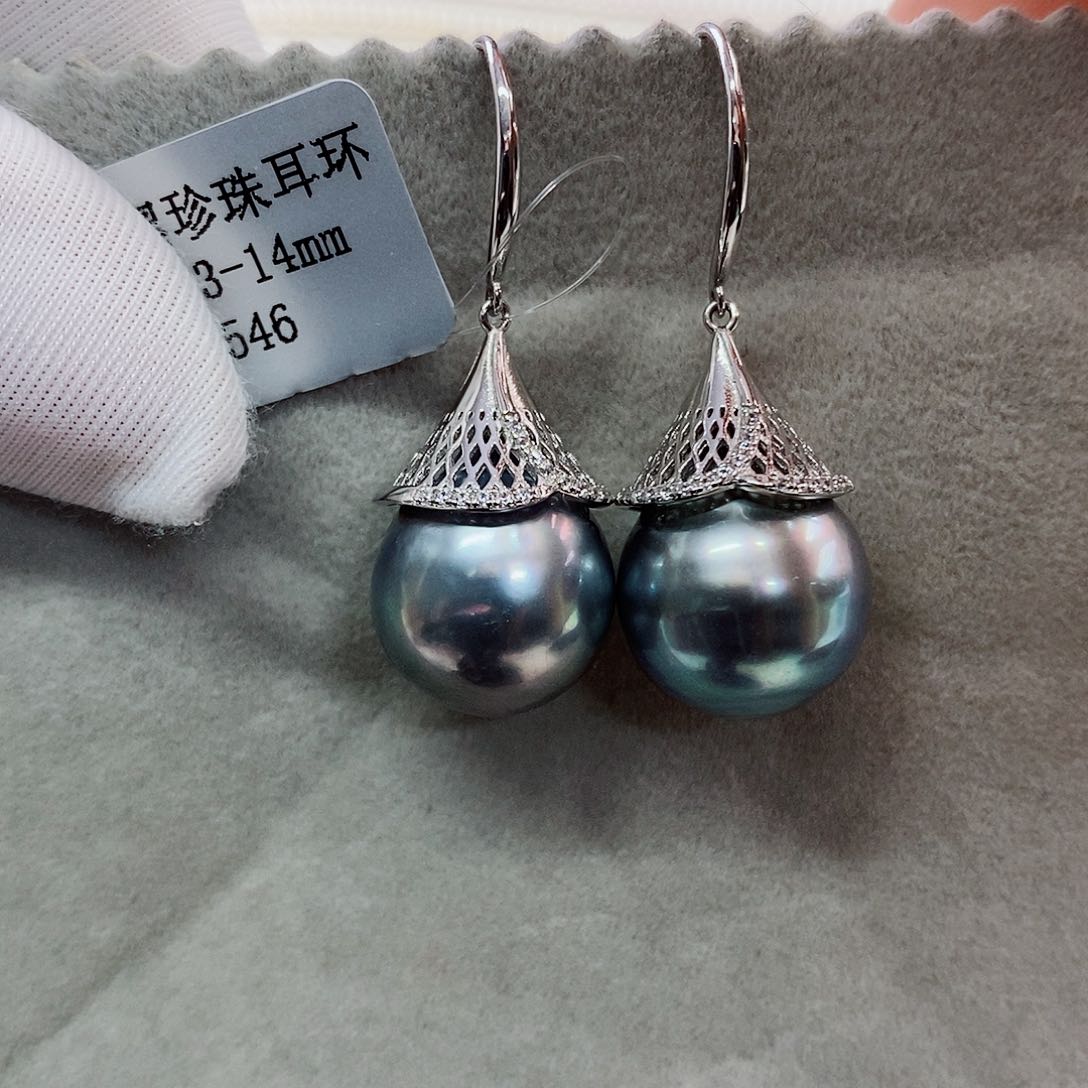 银S925镶嵌耳饰海水珍珠13-14