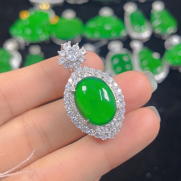 翡翠银S925镶嵌吊坠(不含链)