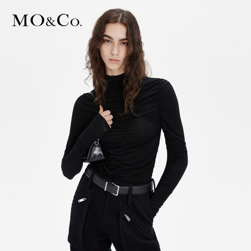 【粉丝专享】MOCO冬莱赛尔山羊绒混纺半高领捏褶上衣MBC4TOPK01