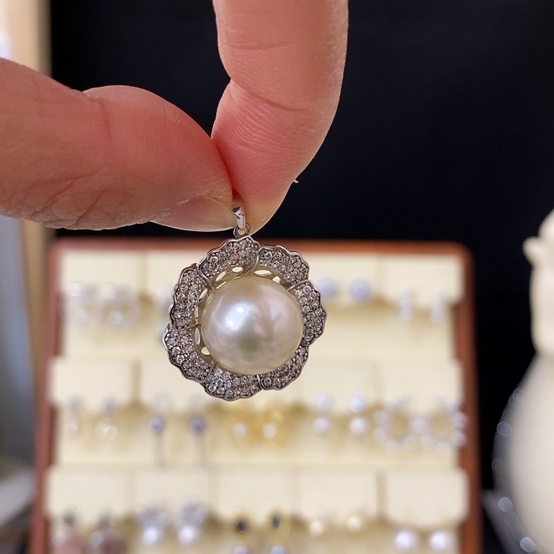 吊坠(不含链)银S925镶嵌海水珍珠