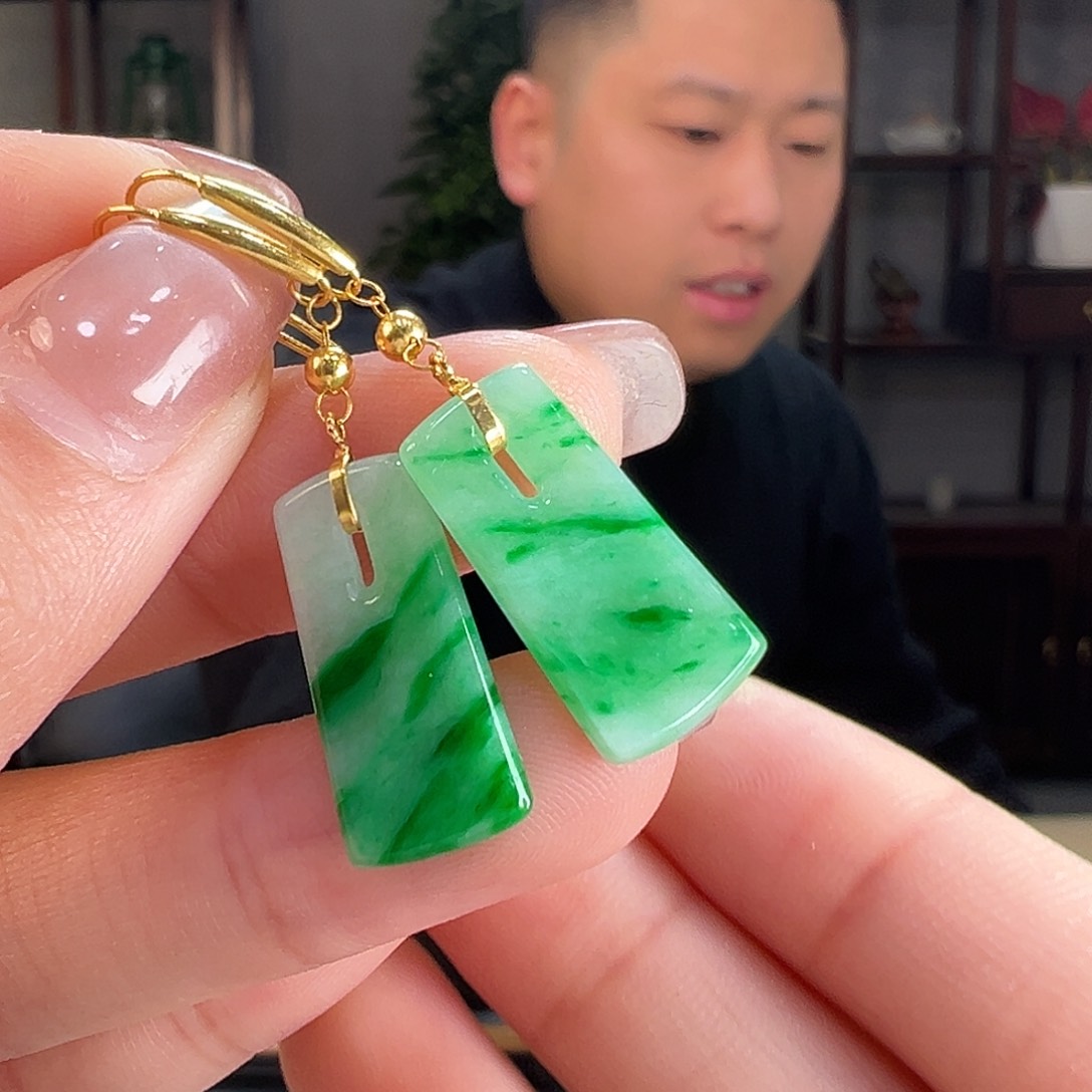 翡翠耳饰18K金镶嵌耳环88