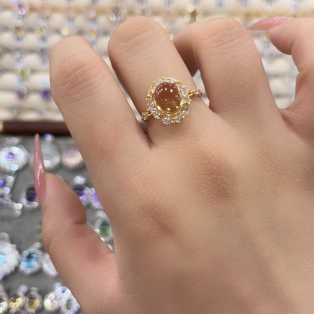 戒指黄晶银S925镶嵌