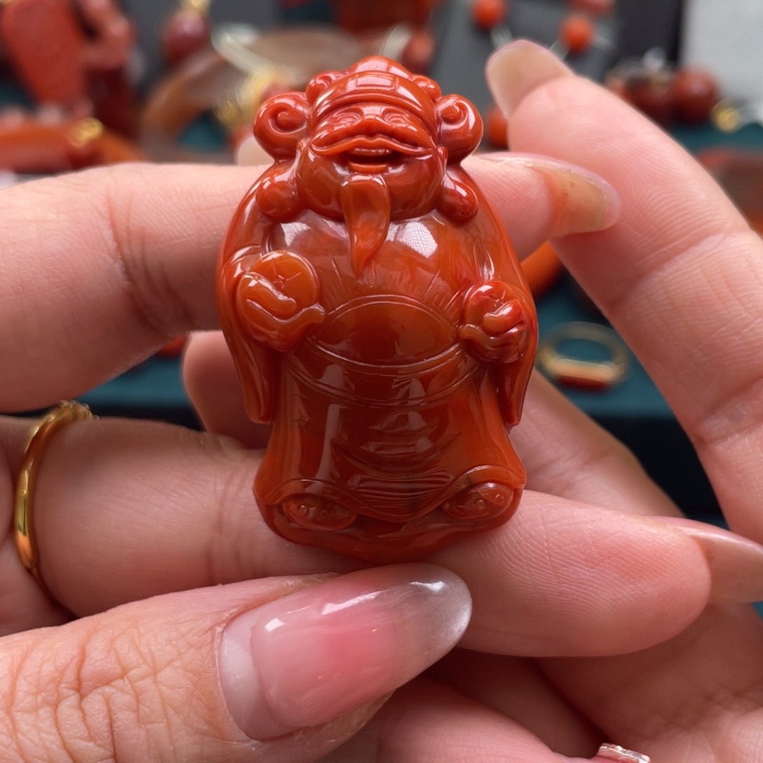 南红玛瑙未镶嵌瓦西南红满肉财神爷吊坠