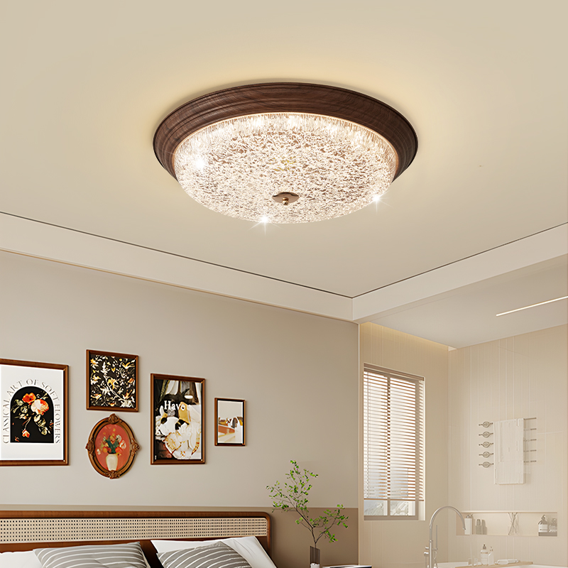 复古卧室灯吸顶灯胡桃木色法式美式中古风高级感房间灯全光谱护眼