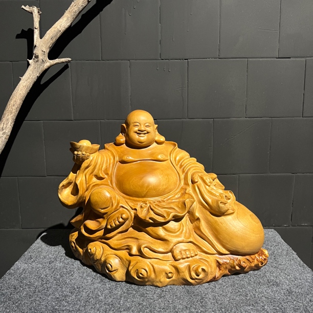 福满天下·坐佛 创意家居装饰手工雕刻摆件 香樟木：长45-宽21-高33