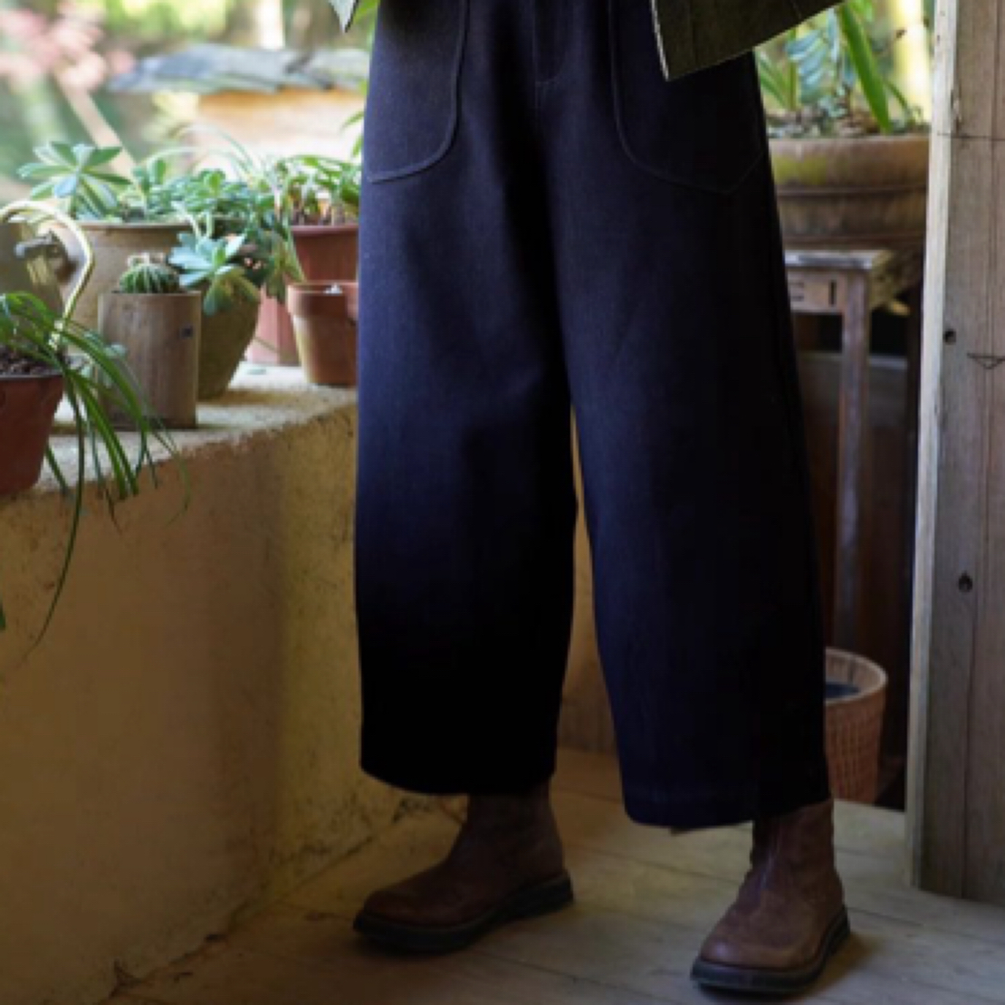 蓝色秋冬款茧型牛仔裤