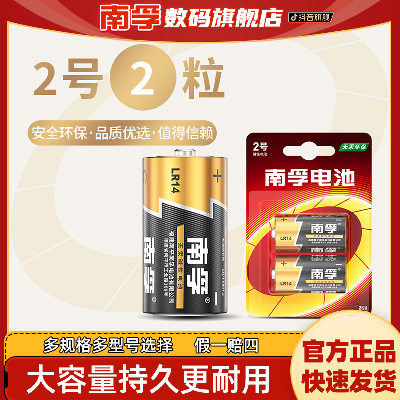 南孚2号碱性中号2粒装二号lr14费雪摇椅玩具C型正品耐用1.5V环保