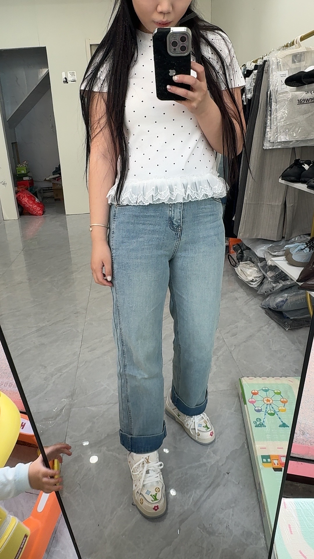 高腰翻边牛仔裤女九分宽松显瘦直筒阔腿百搭休闲裤