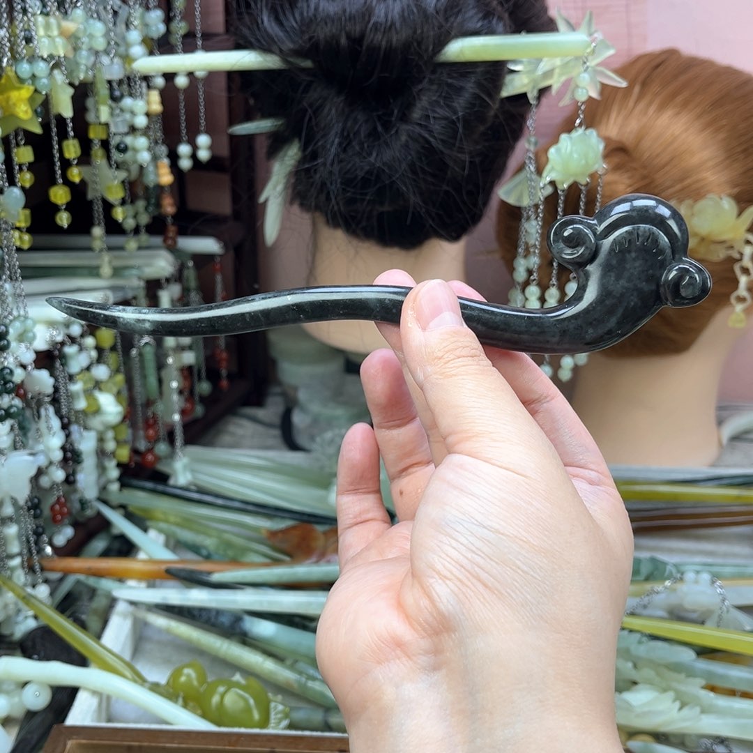 蛇纹石玉发饰未镶嵌长度20厘米左右