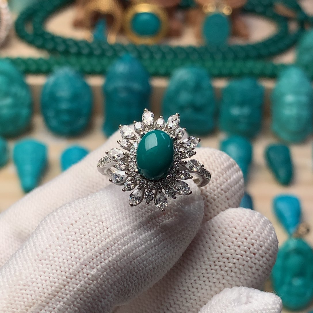 绿松石银S925镶嵌戒指