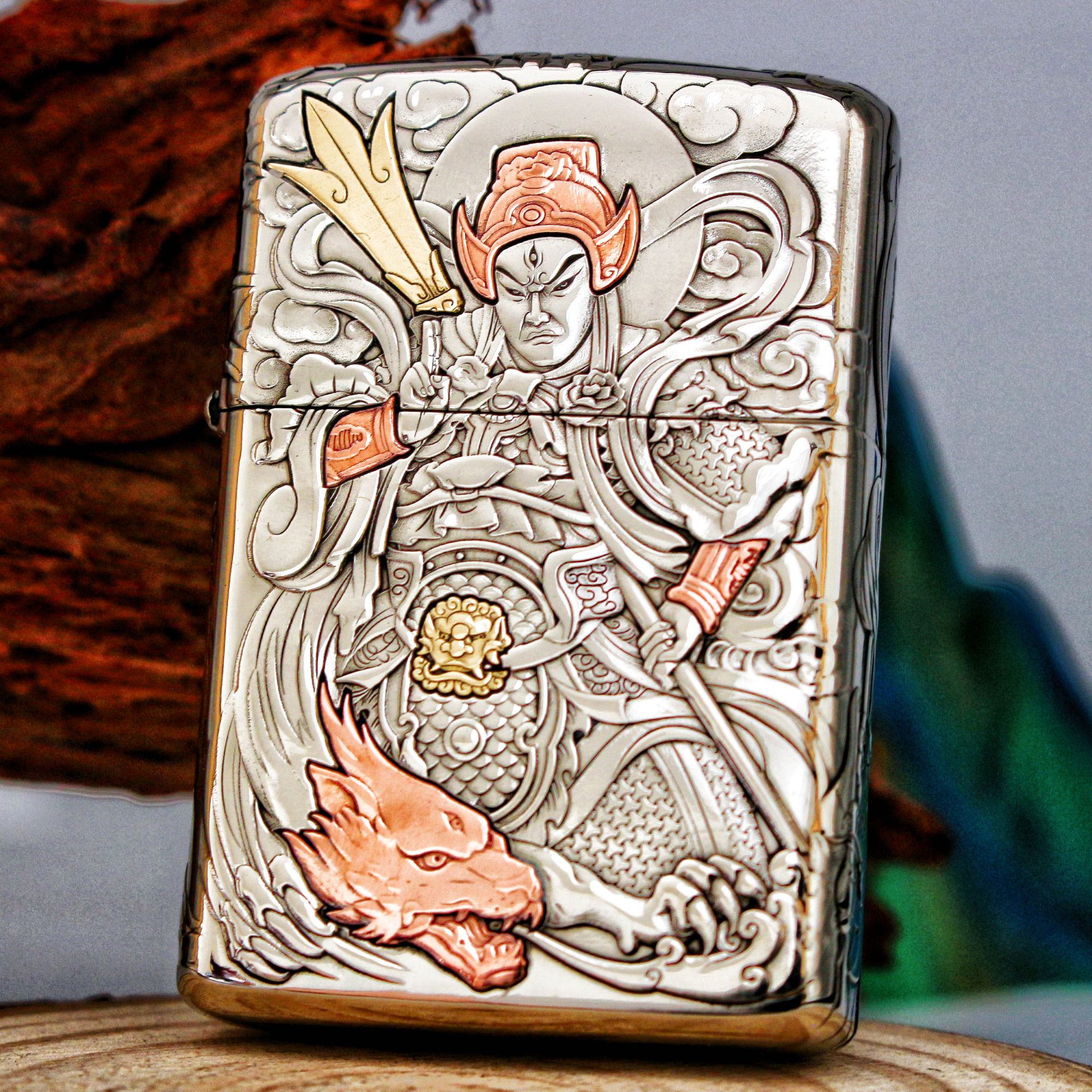 正版二郎神佐罗打火机防风白铜浮雕镶嵌3d立体砂轮翻盖个性创意潮