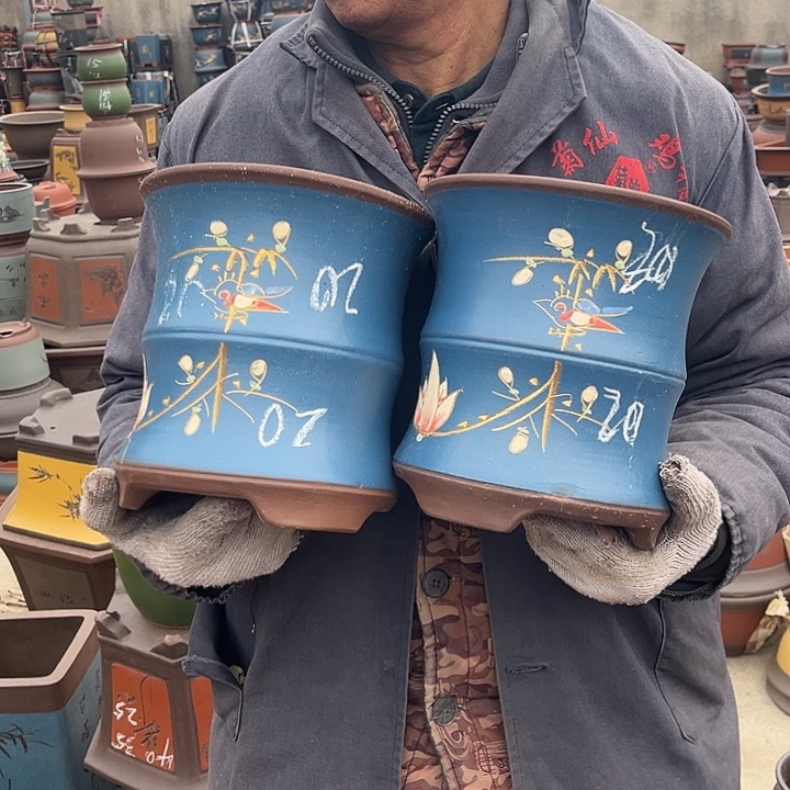 紫砂紫砂花盆和小盆栽