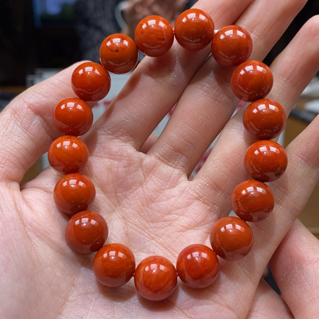 南红玛瑙串未镶嵌11大➕九口火焰纹微微瑕