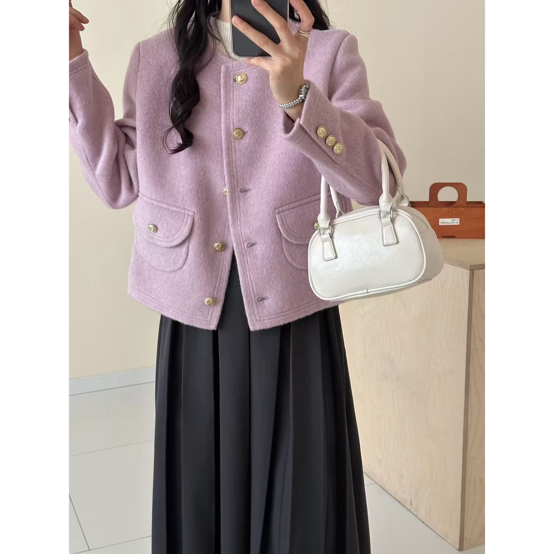 1211香芋紫加厚双面大衣短款小个子首选（衣长57左右）