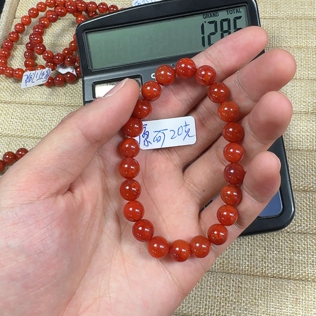 南红玛瑙手链未镶嵌原矿南红手串8mm➕高品质瓦西牛血红