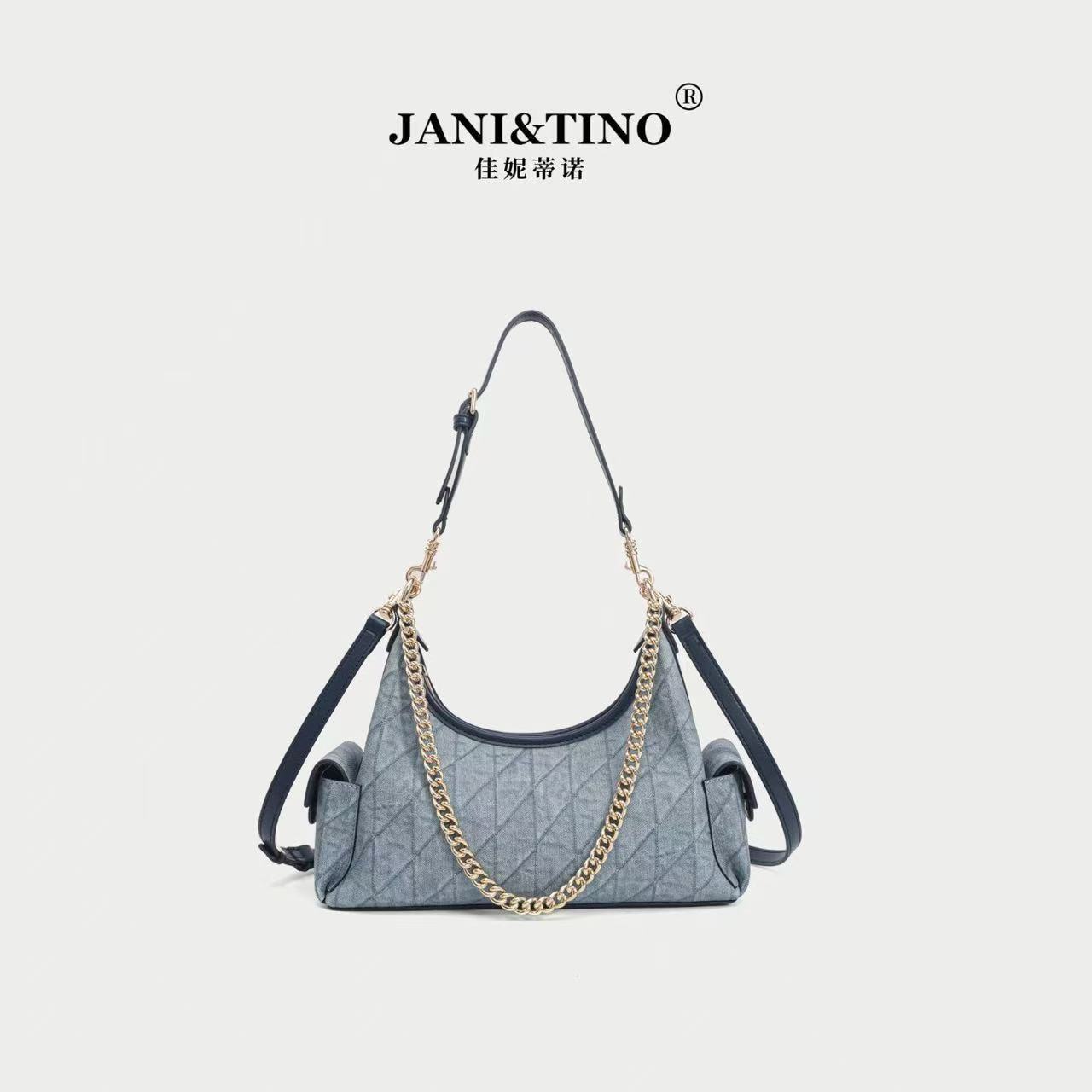 JANITINO/佳妮蒂诺当季新款轻奢时尚百搭手提女士单肩包5068蓝