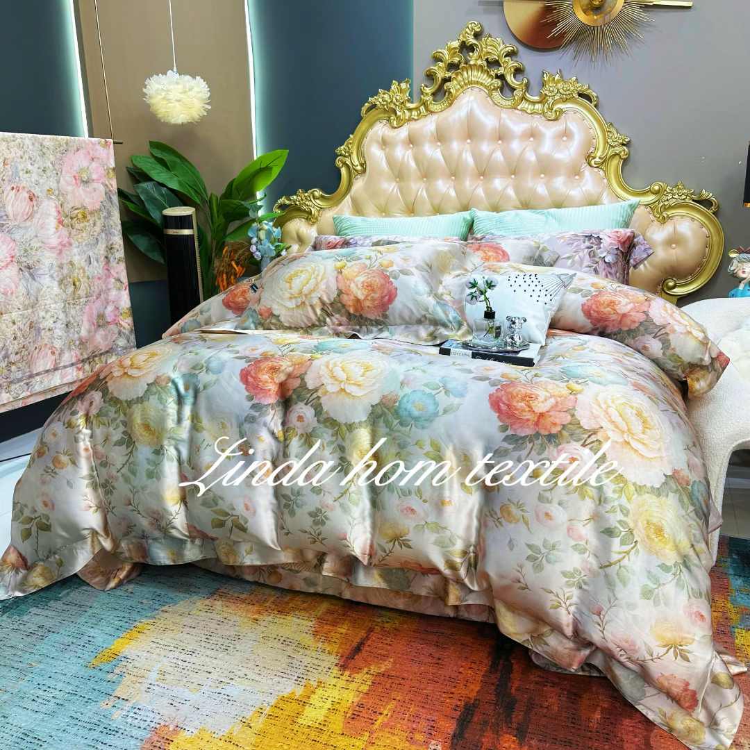 LD【真丝四件套】高档设计师手绘真丝棉床单四件套凉感家纺床上用品