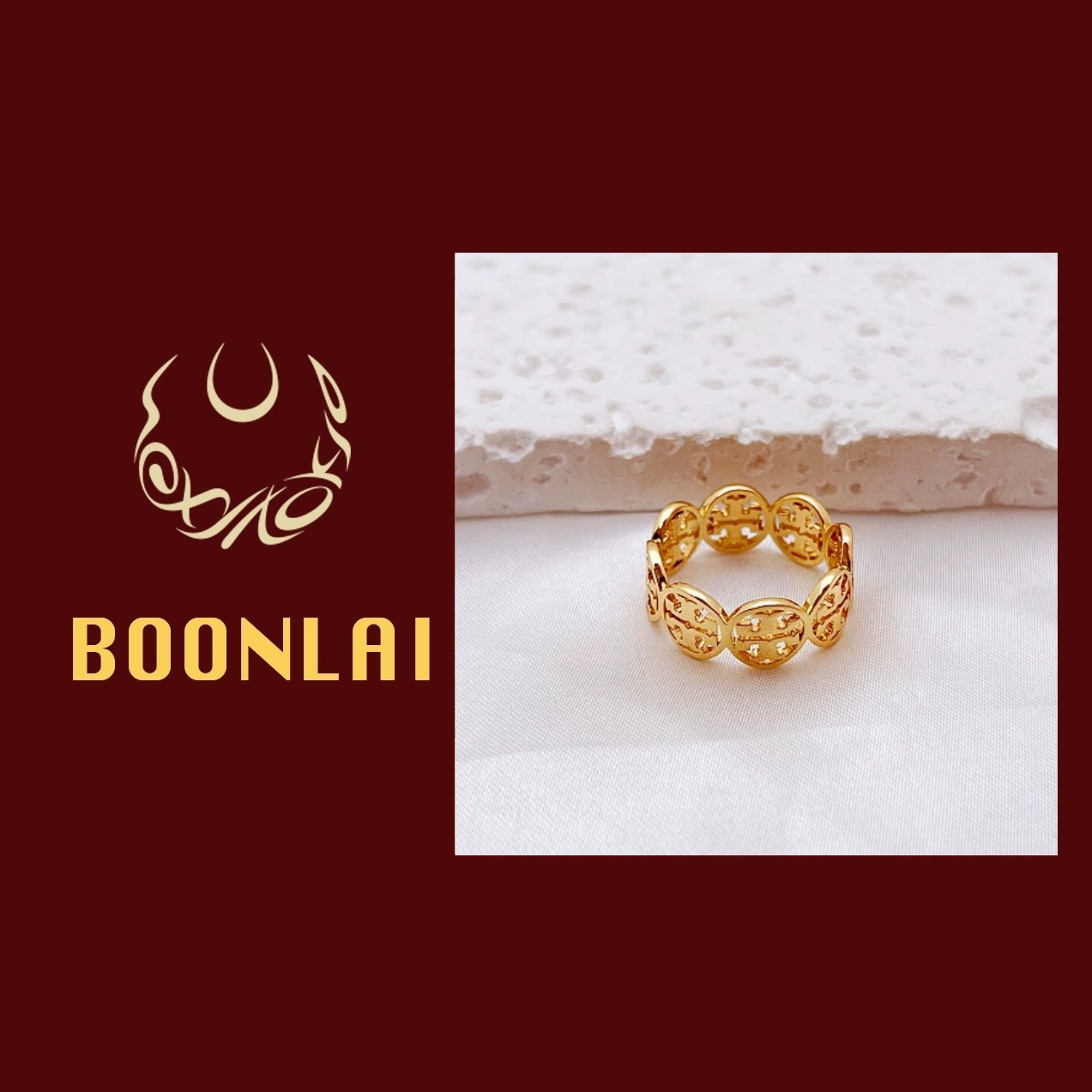 铜合金戒指 Boonlai  金属镂空十字浮雕戒指1453