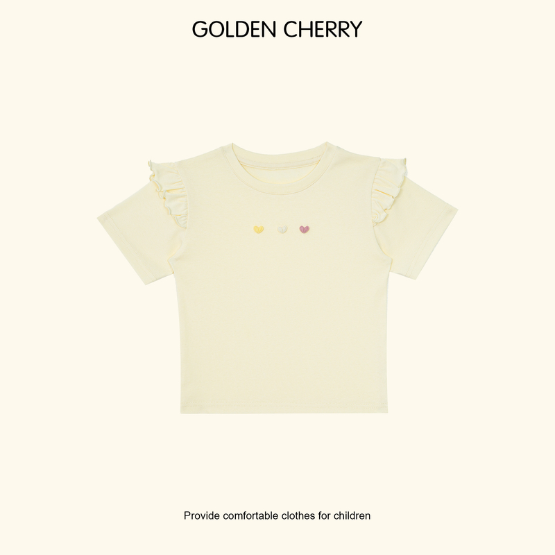 【金樱桃Golden cherry】小童三颗爱心飞袖休闲T恤QDD535