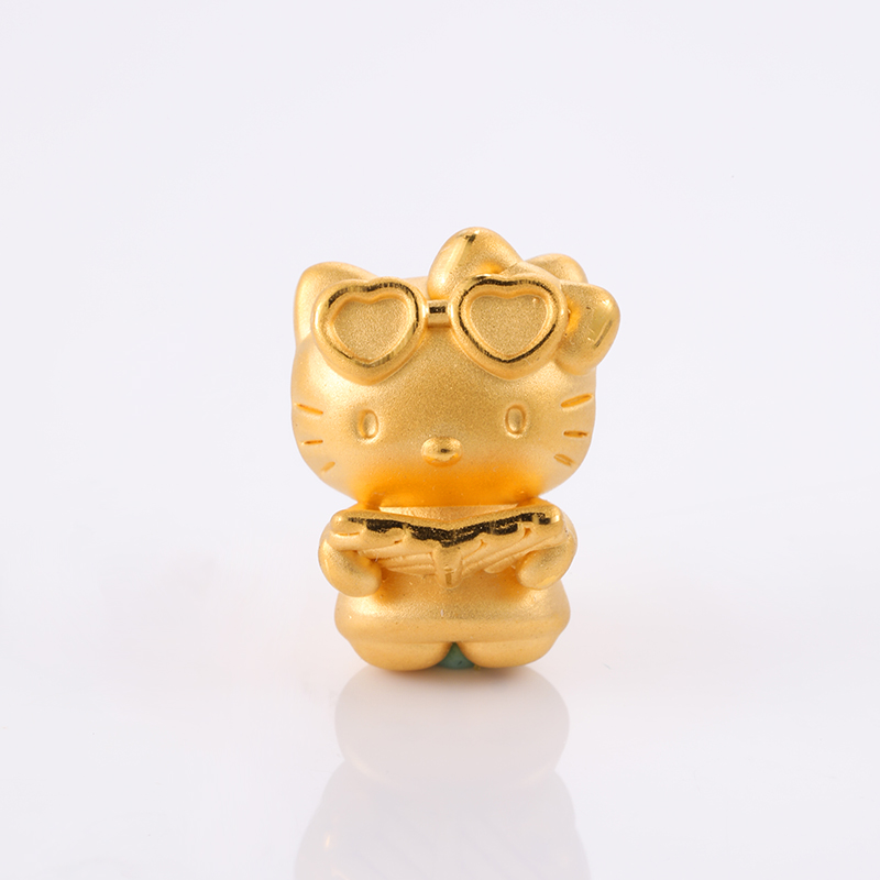 足金999爱心眼镜KT素金3D硬金转运珠手串