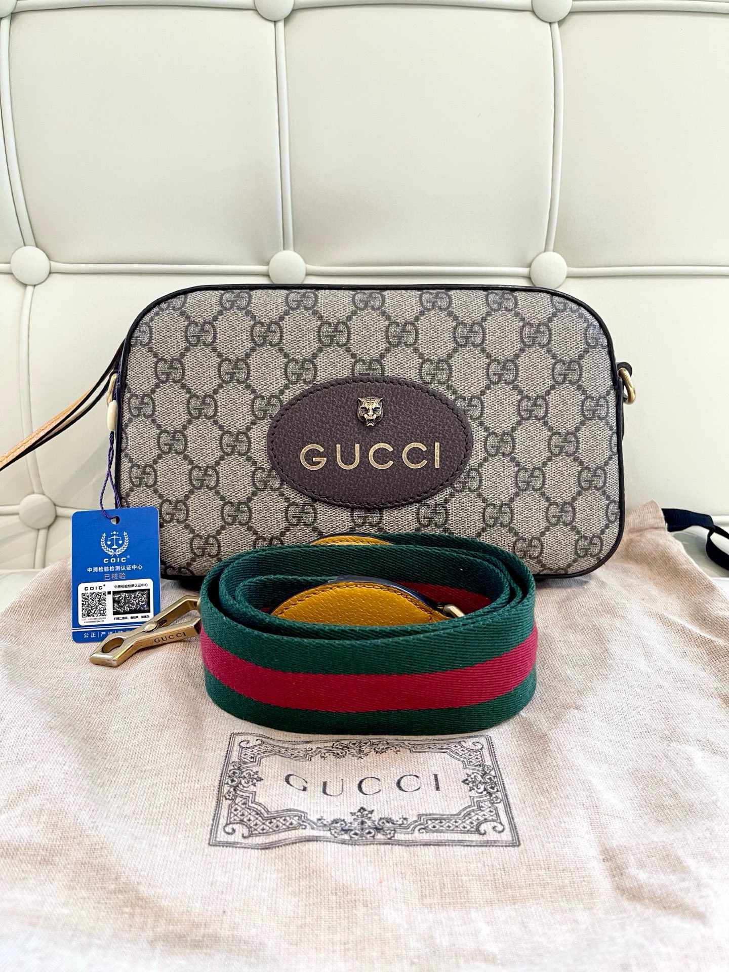 95新 GUCCI/古驰 117949 古驰虎头腰包相机包斜挎包