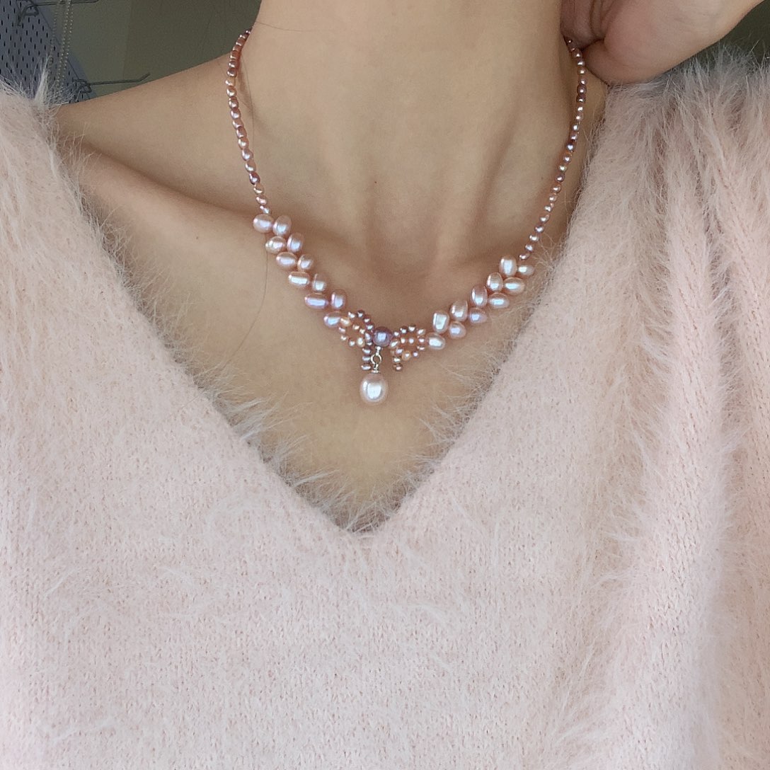 项链银S925镶嵌淡水珍珠