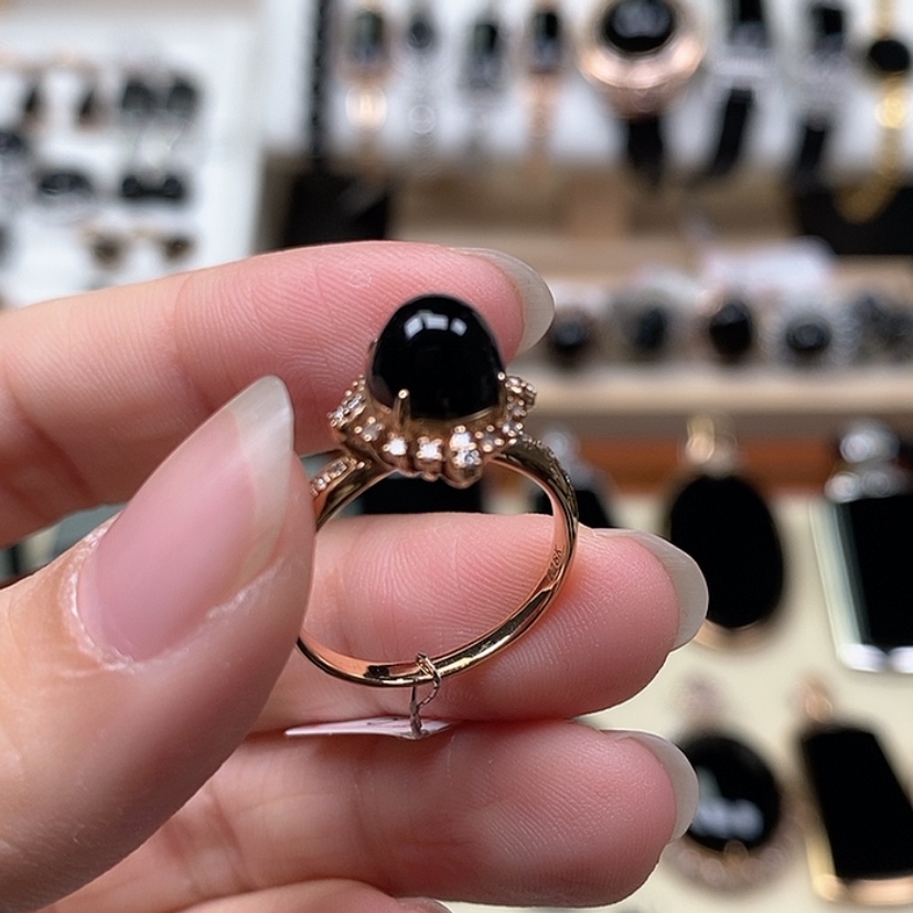 【闪购商品】翡翠戒指18K金镶嵌墨翠