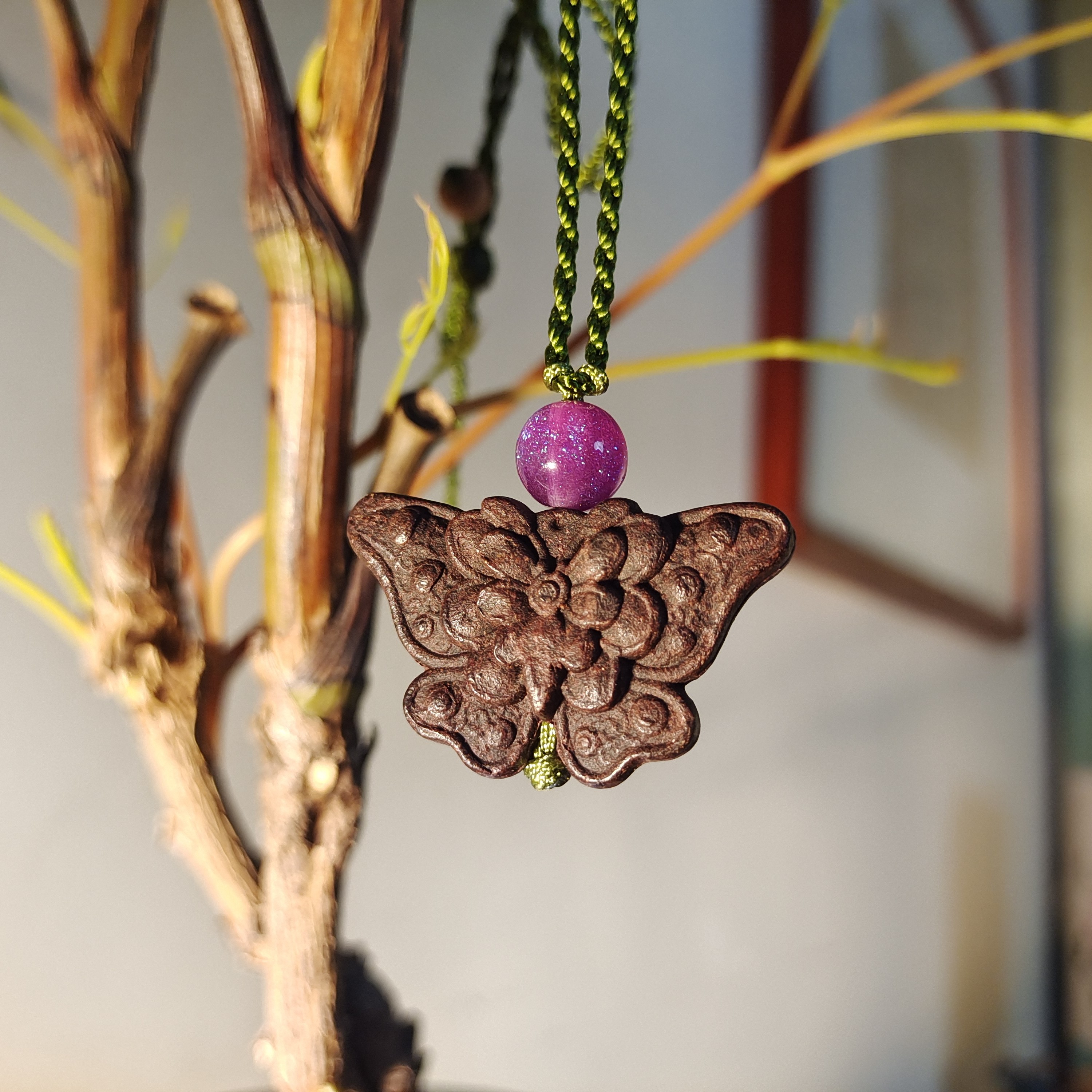 墨红玫瑰沉檀香蝴蝶香牌 非遗纯天然香牌