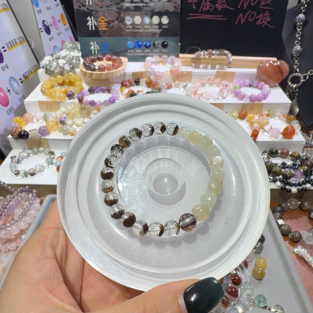 水晶未镶嵌手串幽灵月光方糖手串