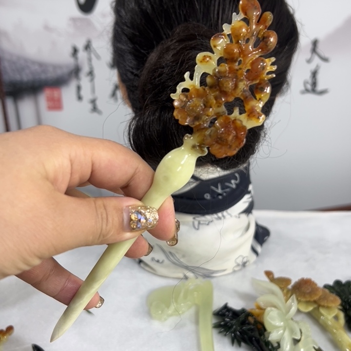 定制蛇纹石玉毛货发饰