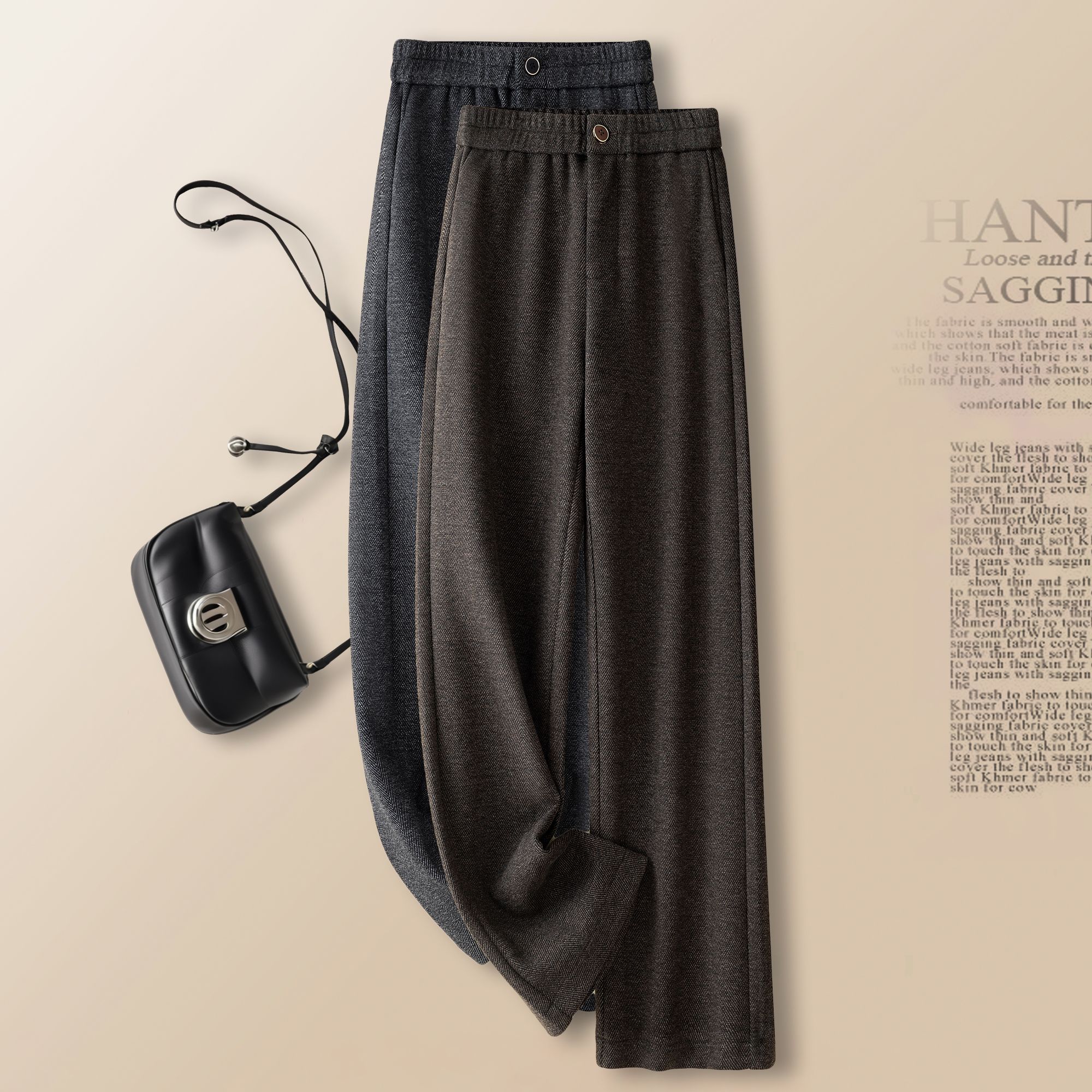 2652冬季羊毛直筒裤高腰人字纹窄版直筒阔腿