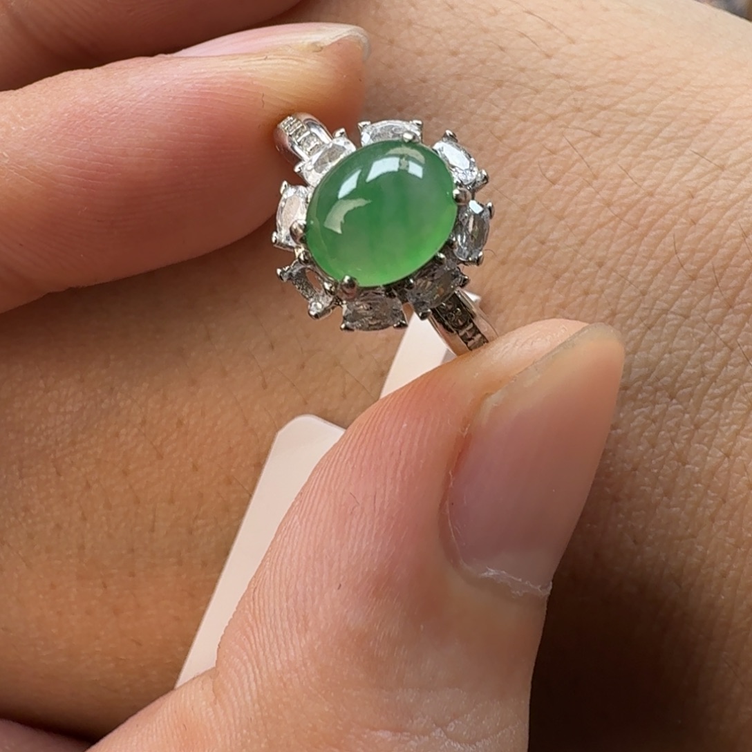 翡翠银S925镶嵌戒指天然缅甸翡翠A货