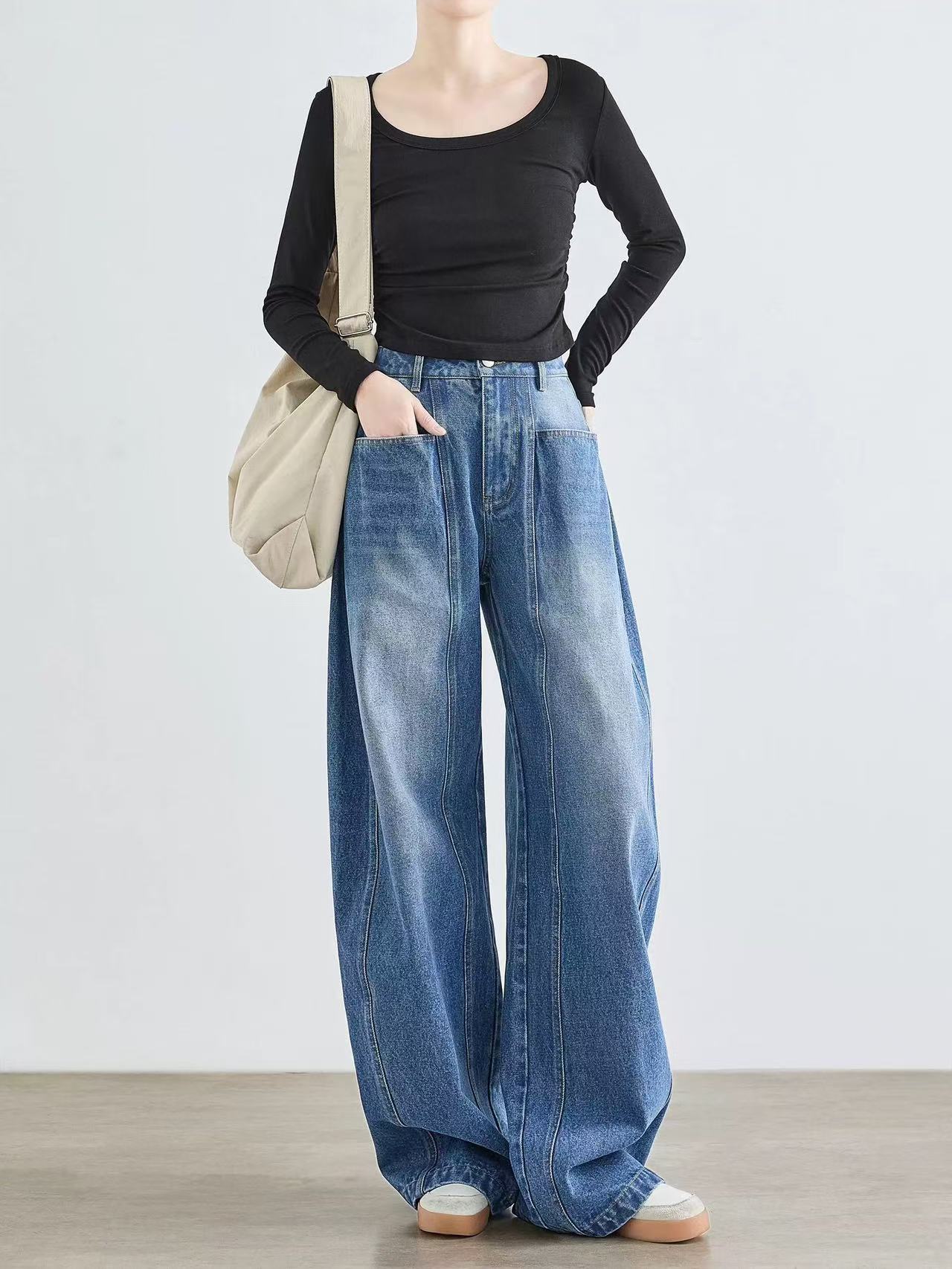 （默认微瑕疵 01）爆款阔腿裤工厂尾货牛仔裤女