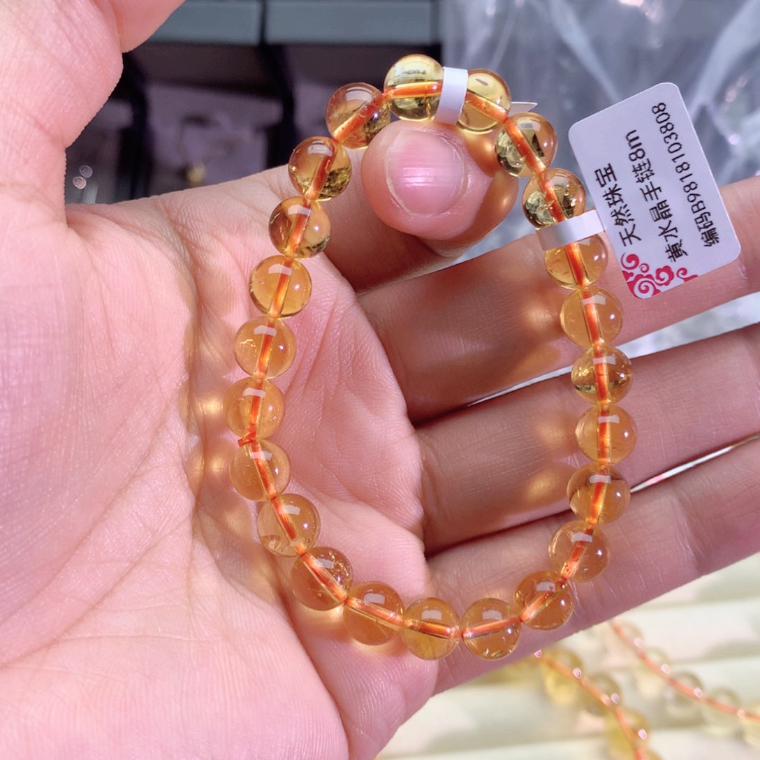 水晶手串未镶嵌C*橙黄水晶手链8+
